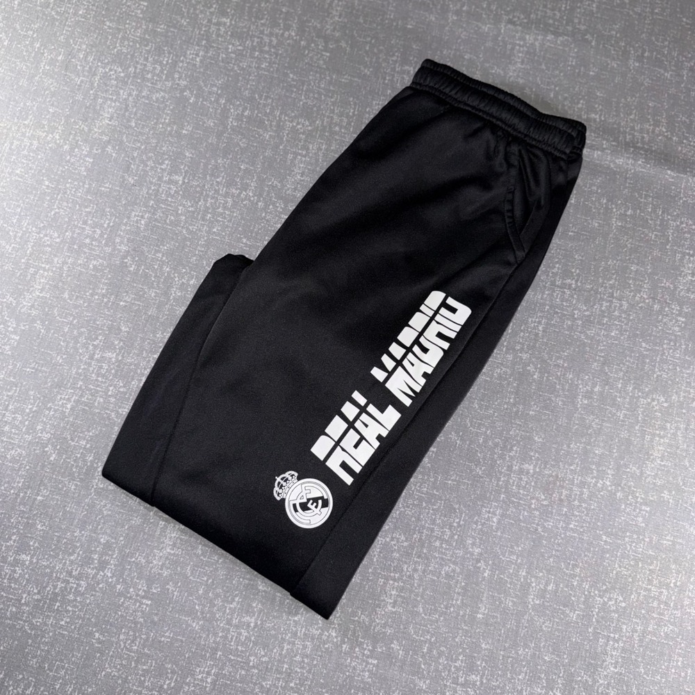 Real Madrid CF‎ Mens Black Soccer Track Pants Joggers Logo Zipped Cuffs Large